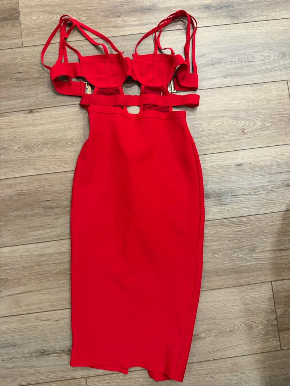 Red Strappy Bandage Bodycon Midi Dress - Women